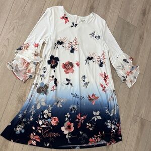 Cato Floral Ombre Midi Dress - White and Blue